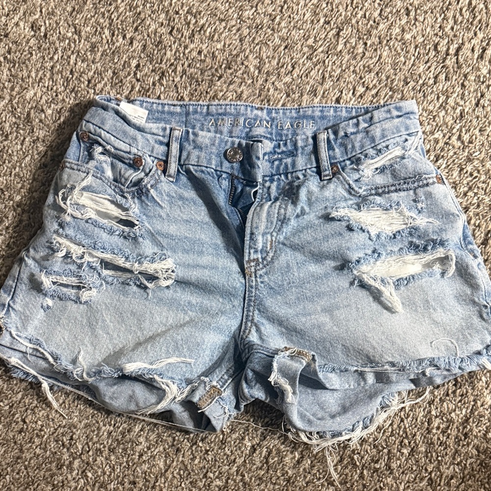American Eagle Outfitters Ripped Light Blue Jean Shorts